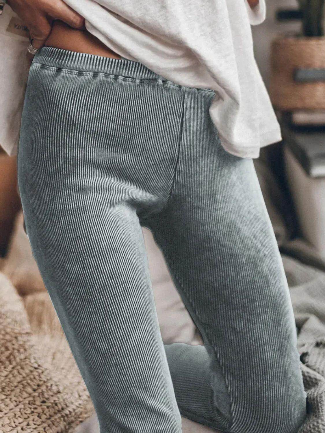 Ribbed Elastic Waist Leggings for Comfortable Everyday Wear - Selvanelle