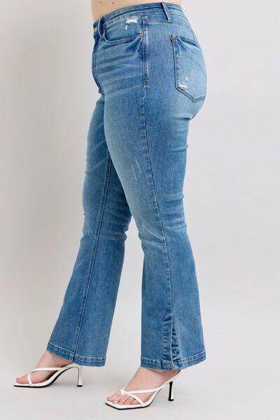 Judy Blue HW Tummy Control Vintage Wash Side Slit Slim Boot Jeans - Selvanelle