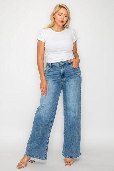Bytos Full Size High Rise Wide Leg Jeans With Pockets - Selvanelle