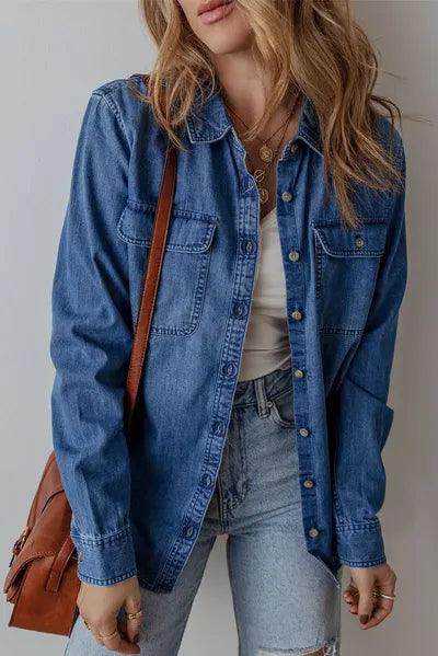 Button Up Long Sleeve Denim Jacket for Stylish Comfort - Selvanelle