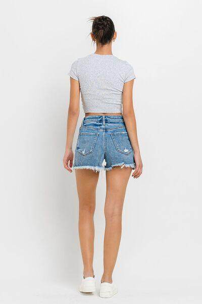 Lovervet Stepped Waist Raw Hem Denim Shorts for Summer - Selvanelle