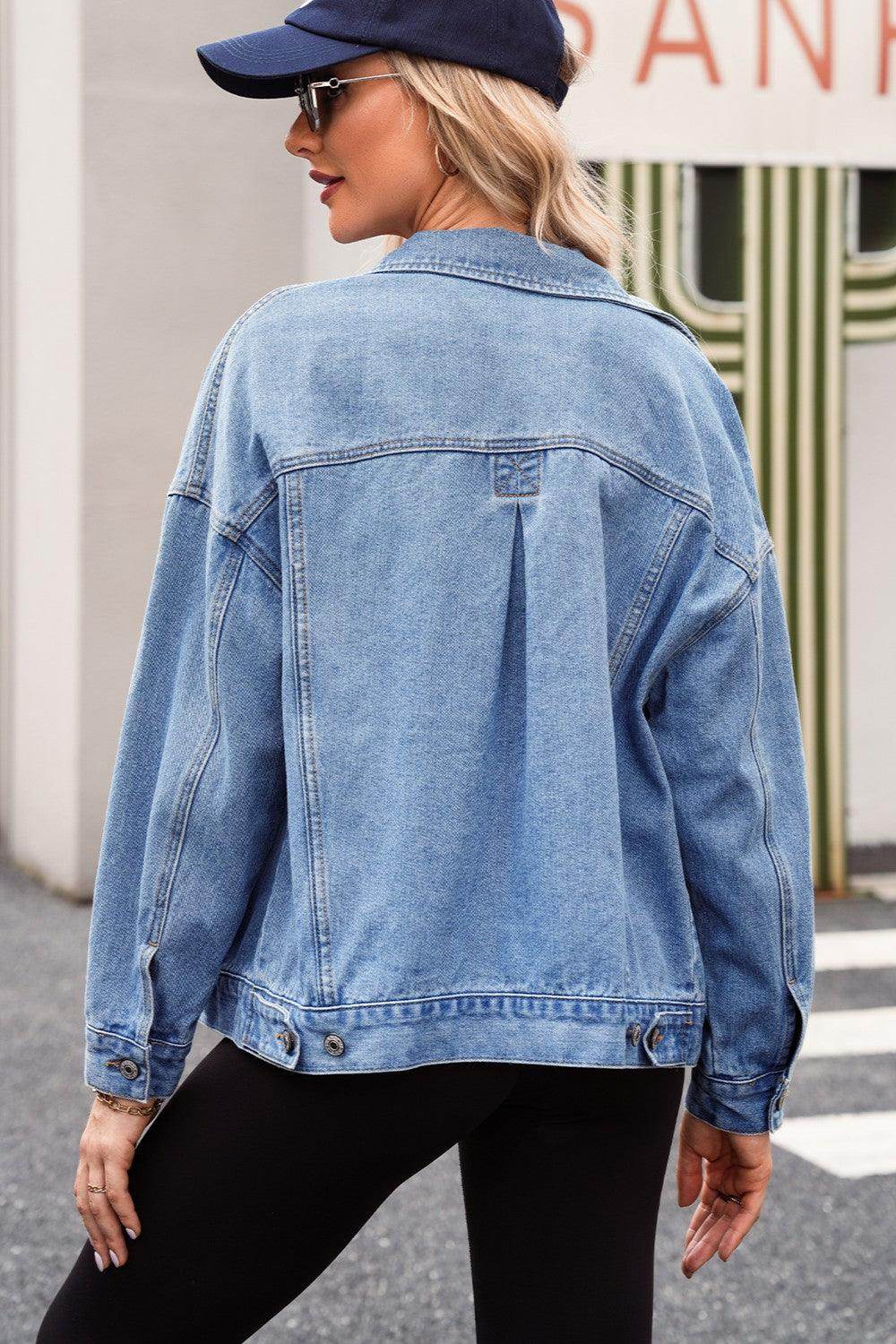 Stylish Pocketed Button Up Denim Jacket for Women - Selvanelle