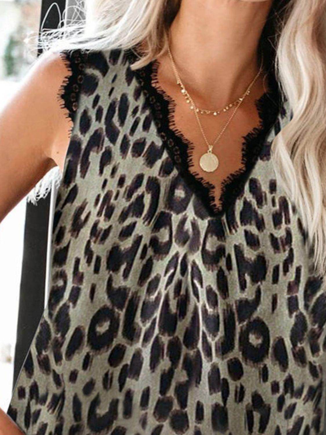 Lace Detail V-Neck Tank Top for Women in Various Sizes - Selvanelle