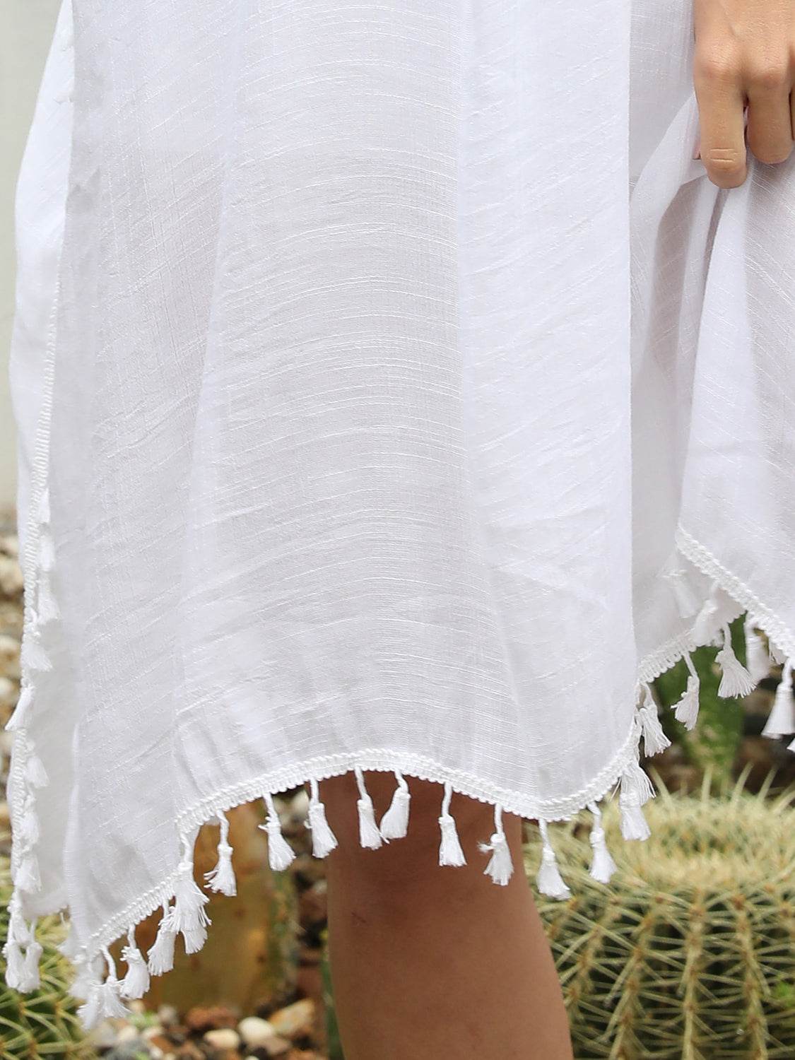 Tassel Cutout Half Sleeve Cover-Up - Selvanelle