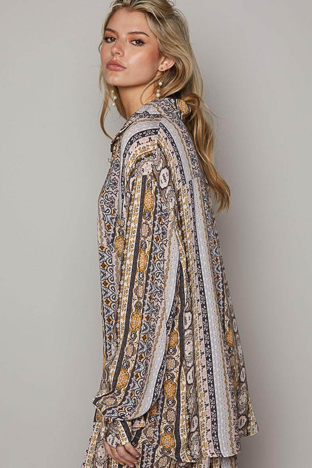 POL Long Sleeve Button Down Printed Shirt for Stylish Looks - Selvanelle