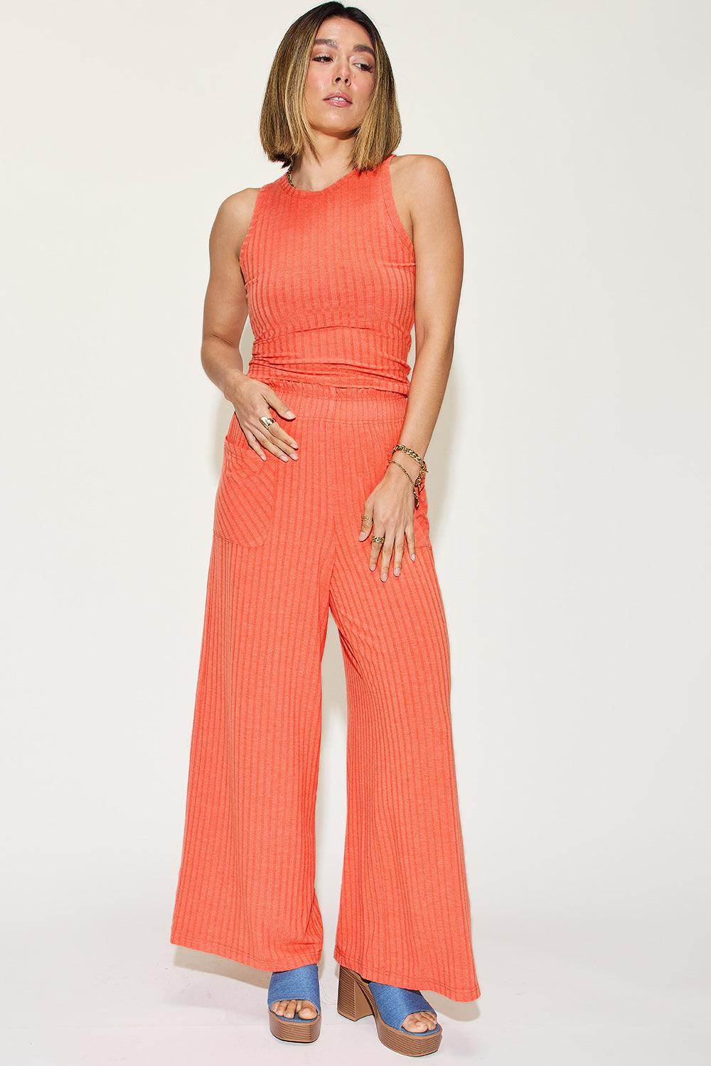 Basic Bae Full Size Ribbed Tank and Wide Leg Pants Set - Selvanelle