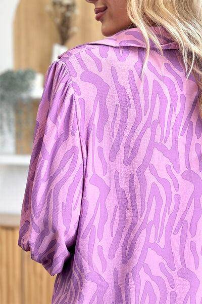 Double Take Full Size Printed Smocked Long Sleeve Blouse - Selvanelle