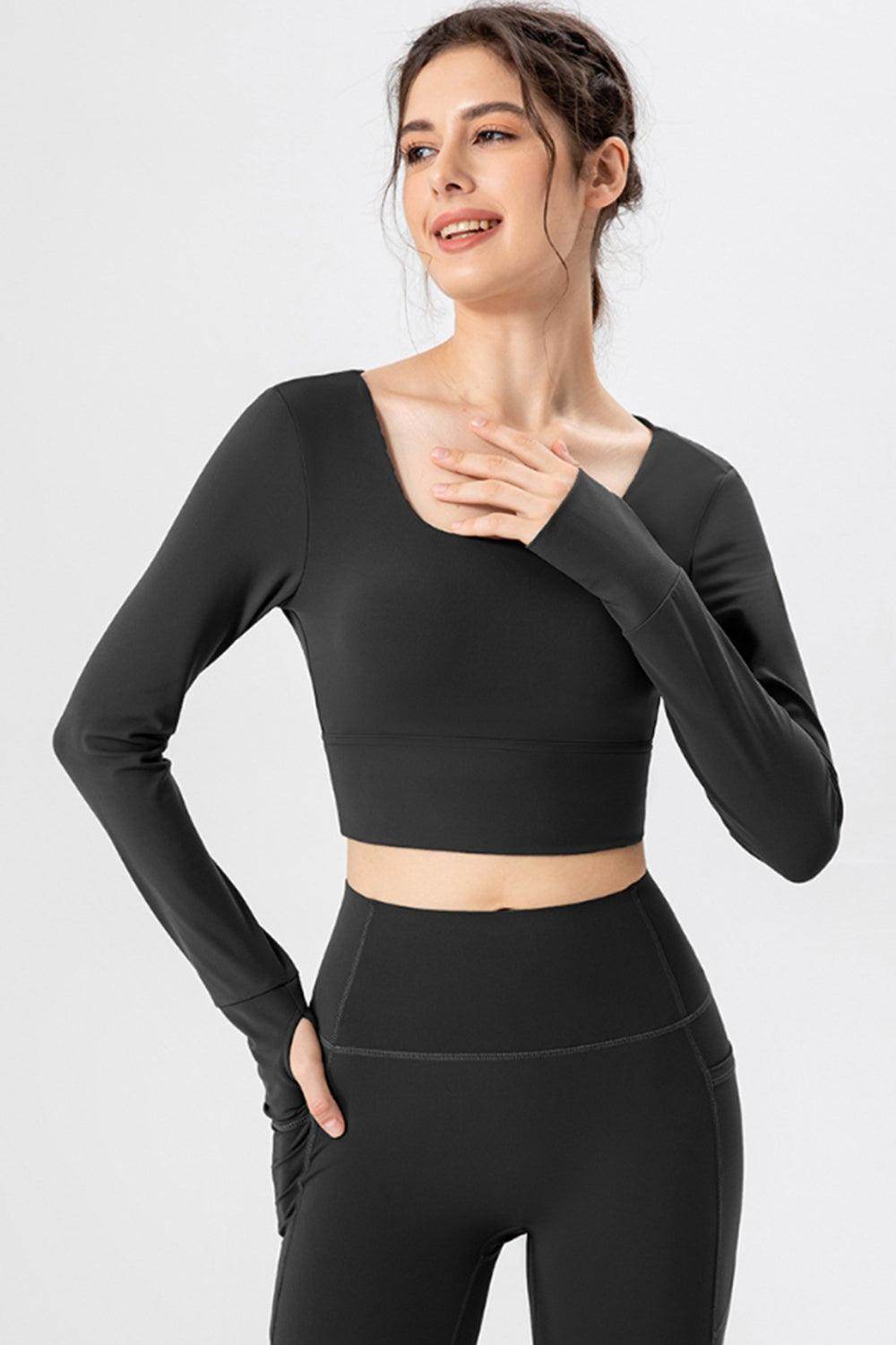 Square Neck Crisscross Active T-Shirt for Women Fitness - Selvanelle