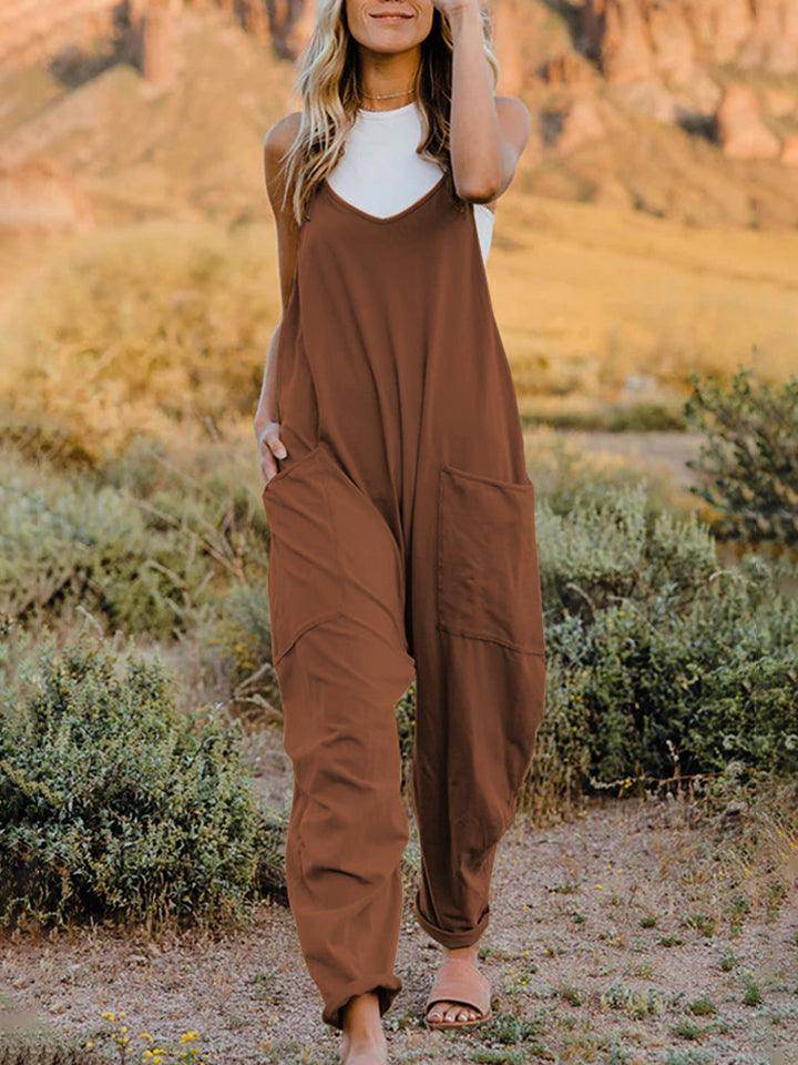 Double Take Full Size Sleeveless V-Neck Pocketed Jumpsuit - Selvanelle