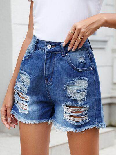 Distressed Raw Hem Denim Shorts for Women Stylish Fit - Selvanelle