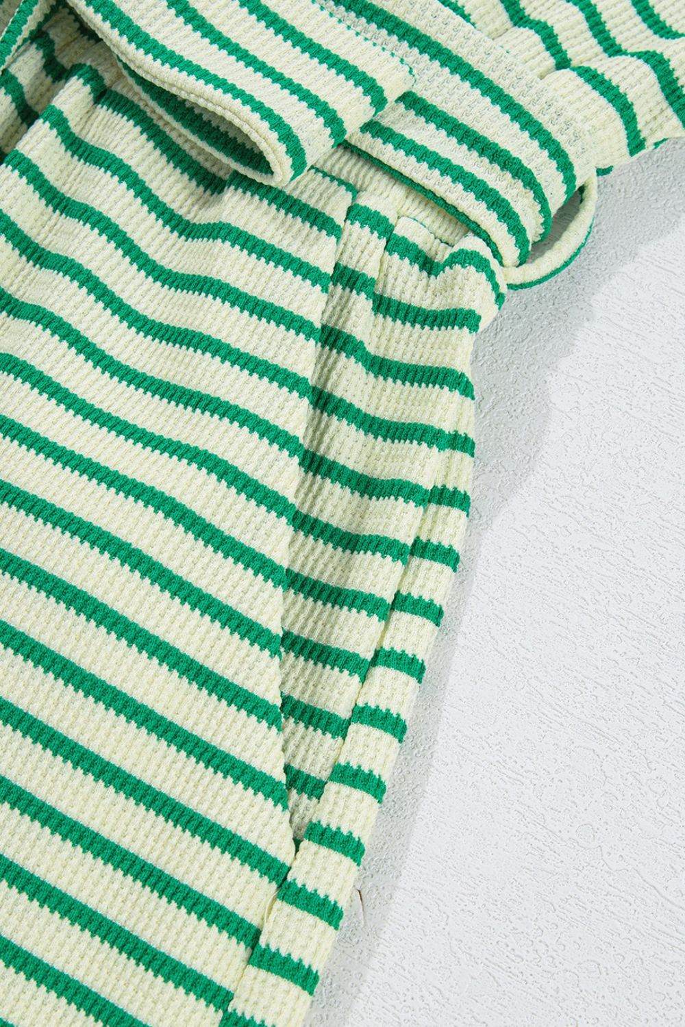 Striped Half Sleeve Tie Waist Romper - Selvanelle