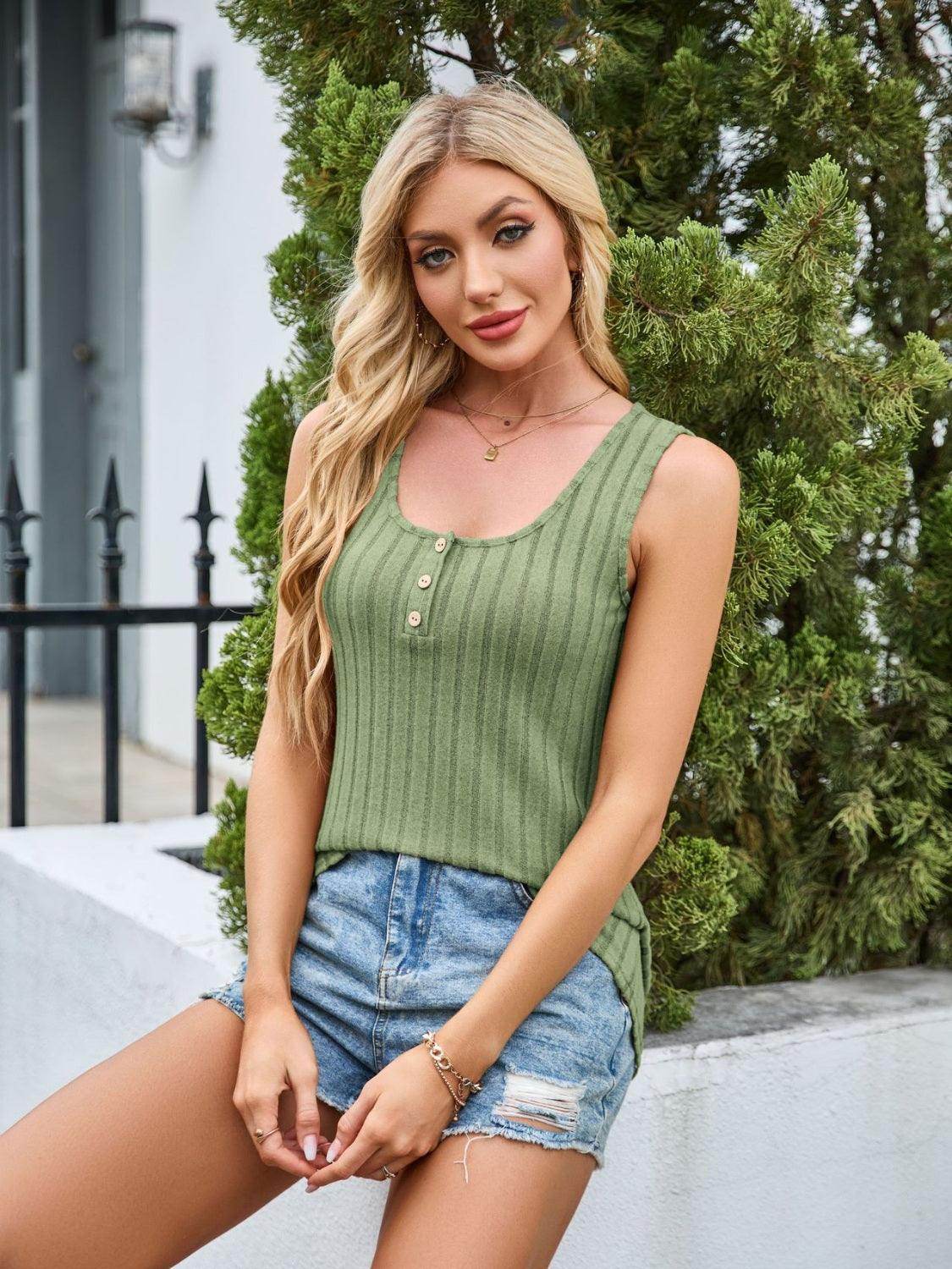 Scoop Neck Wide Strap Tank Top for Comfortable Everyday Wear - Selvanelle