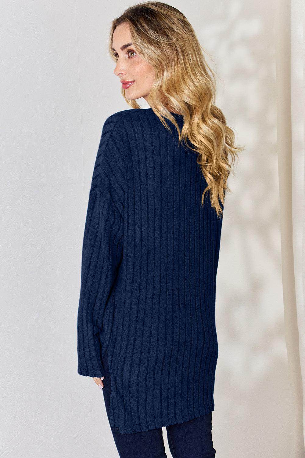 Basic Bae Full Size Ribbed Half Button Long Sleeve T-Shirt - Selvanelle