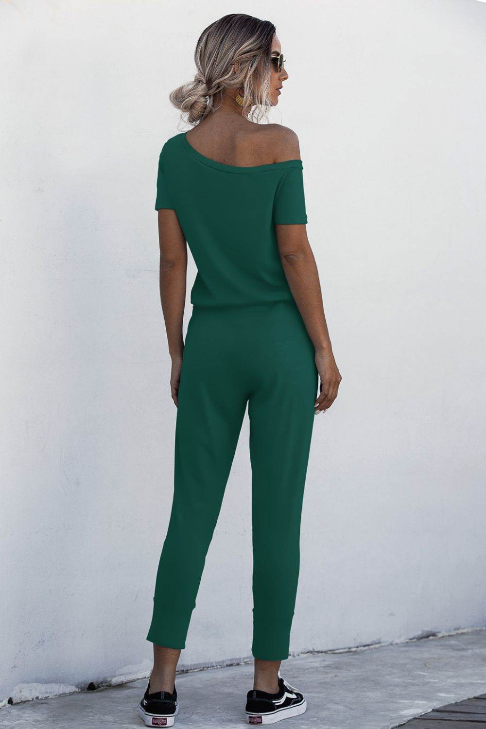 Asymmetrical Neck Tied Jumpsuit with Pockets - Selvanelle