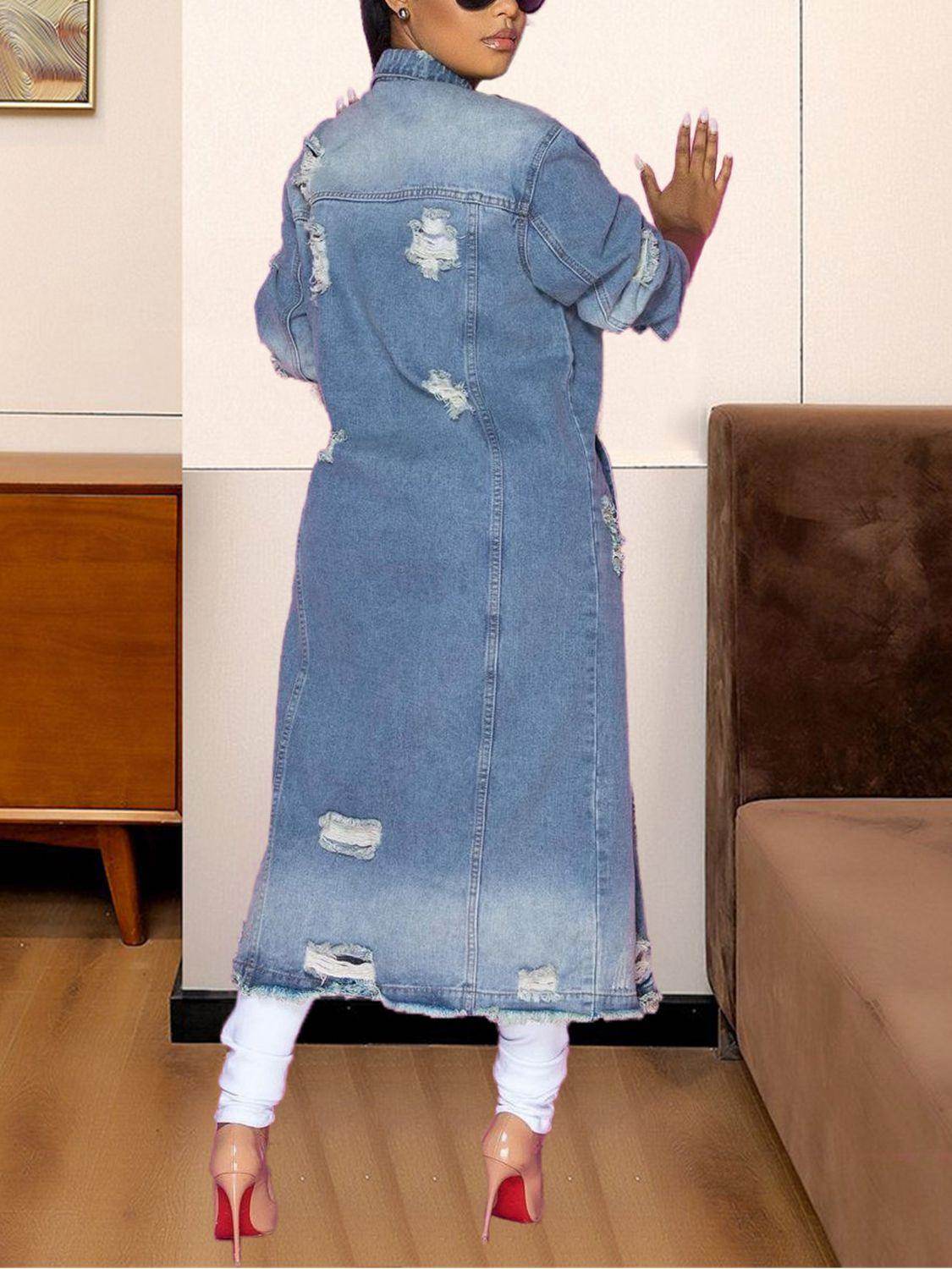 Chic Long Sleeve Raw Hem Denim Jacket for Stylish Women - Selvanelle