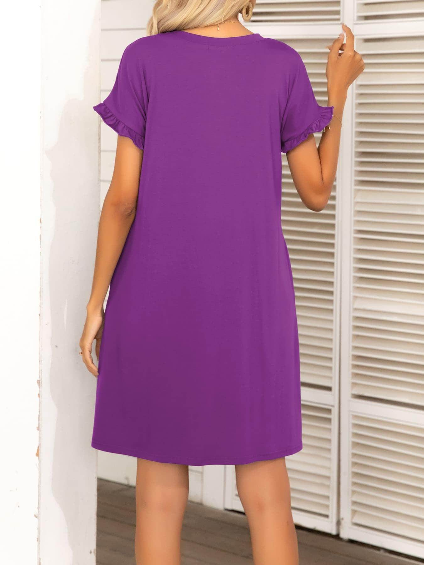 Round Neck Flounce Sleeve Dress with Pockets for Women - Selvanelle
