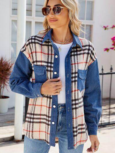 Plaid Long Sleeve Denim Jacket for Stylish Everyday Wear - Selvanelle