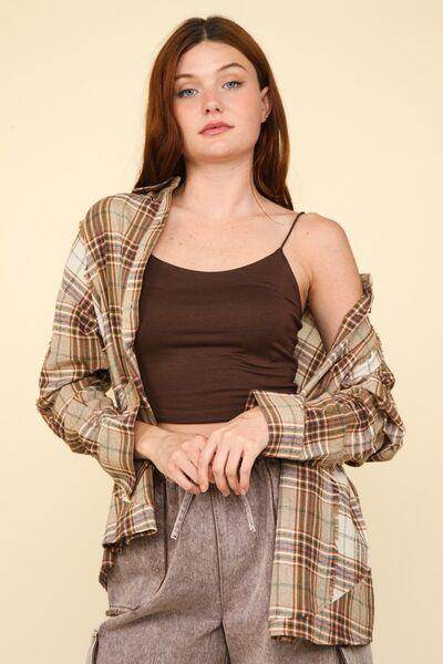 Very J Contrast Plaid Raw Detail Shirt for Casual Chic - Selvanelle