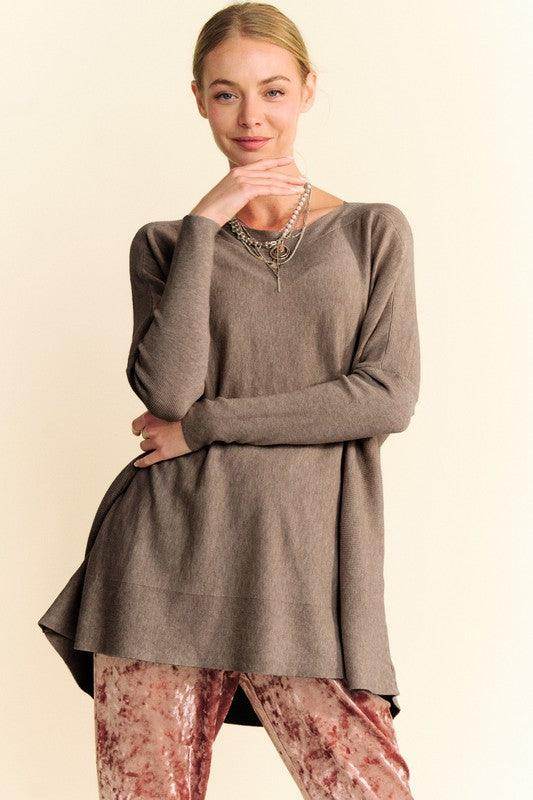 Davi & Dani Round Neck Dropped Shoulder Knit Top Women - Selvanelle