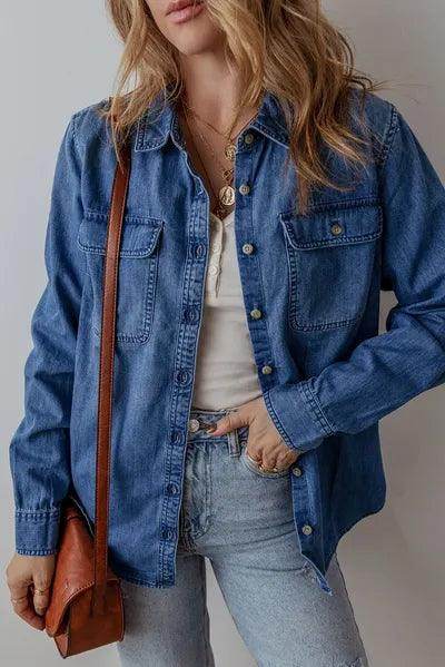 Button Up Long Sleeve Denim Jacket for Stylish Comfort - Selvanelle