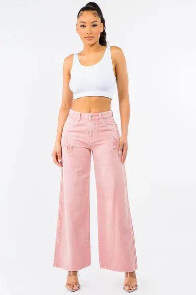 American Bazi High Waist Distressed Wide Leg Jeans Women - Selvanelle