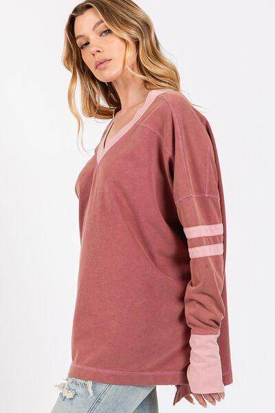 SAGE + FIG Mineral Wash Side Slit Contrast T-Shirt for Women - Selvanelle