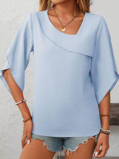 Mandy Ruffled Asymmetrical Neck Half Sleeve Blouse for Women - Selvanelle