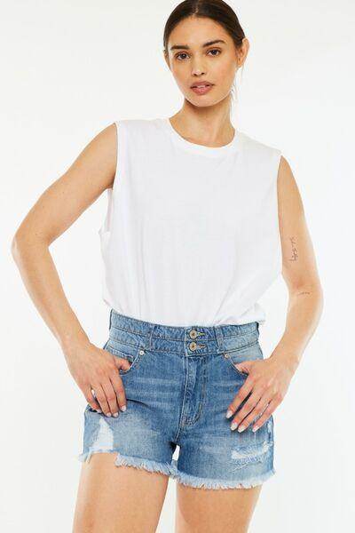 Kancan Full Size High Rise Raw Hem Denim Shorts for Women - Selvanelle