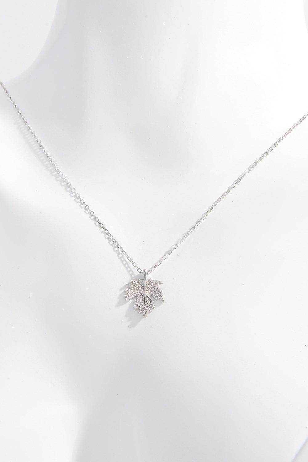 925 Sterling Silver Zircon Maple Leaf Necklace for Women - Selvanelle