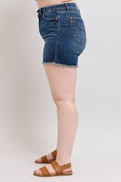 Judy Blue Tummy Control Fray Hem Denim Shorts for Women - Selvanelle