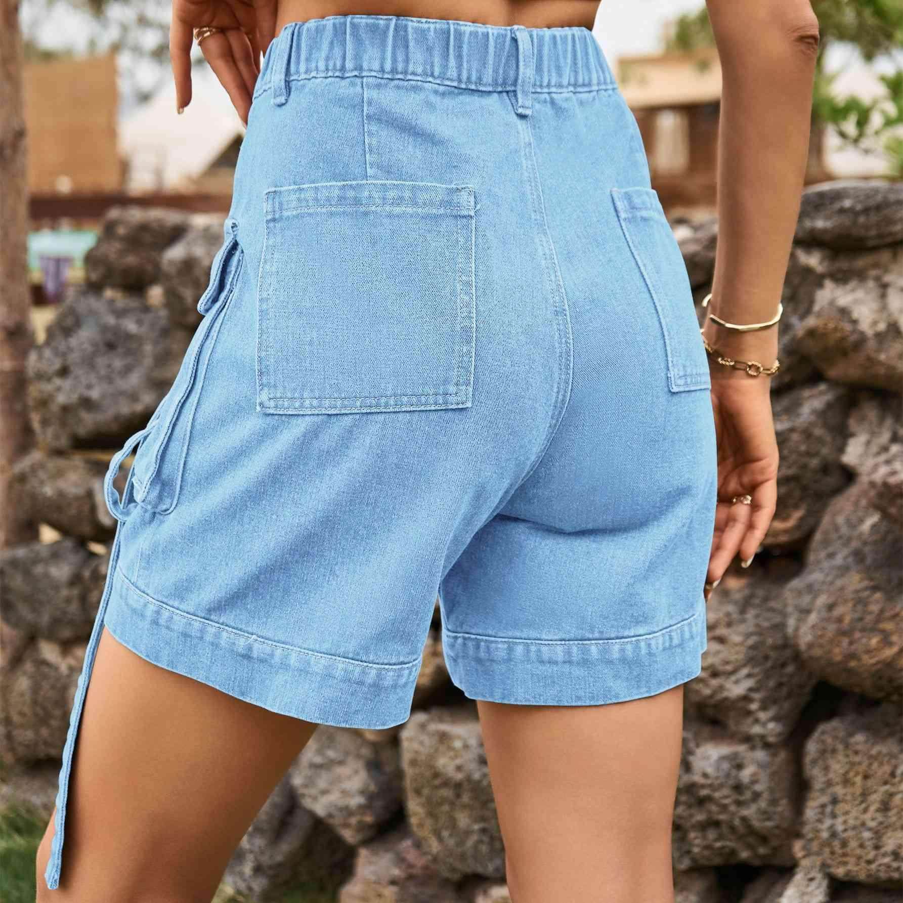 High Waist Denim Cargo Shorts for Casual Style and Comfort - Selvanelle