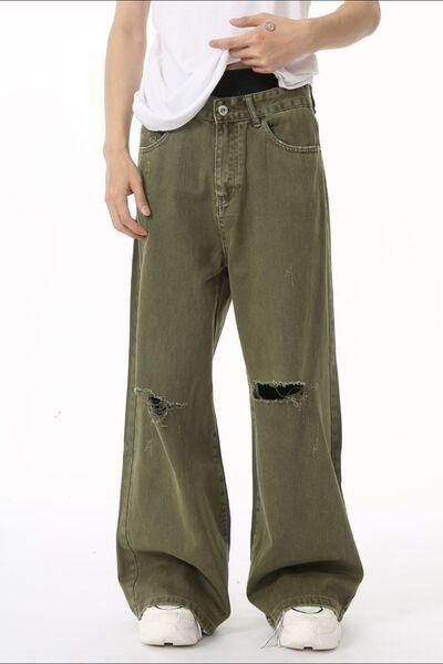 Distressed Wide Leg Jeans with Pockets for Casual Style - Selvanelle