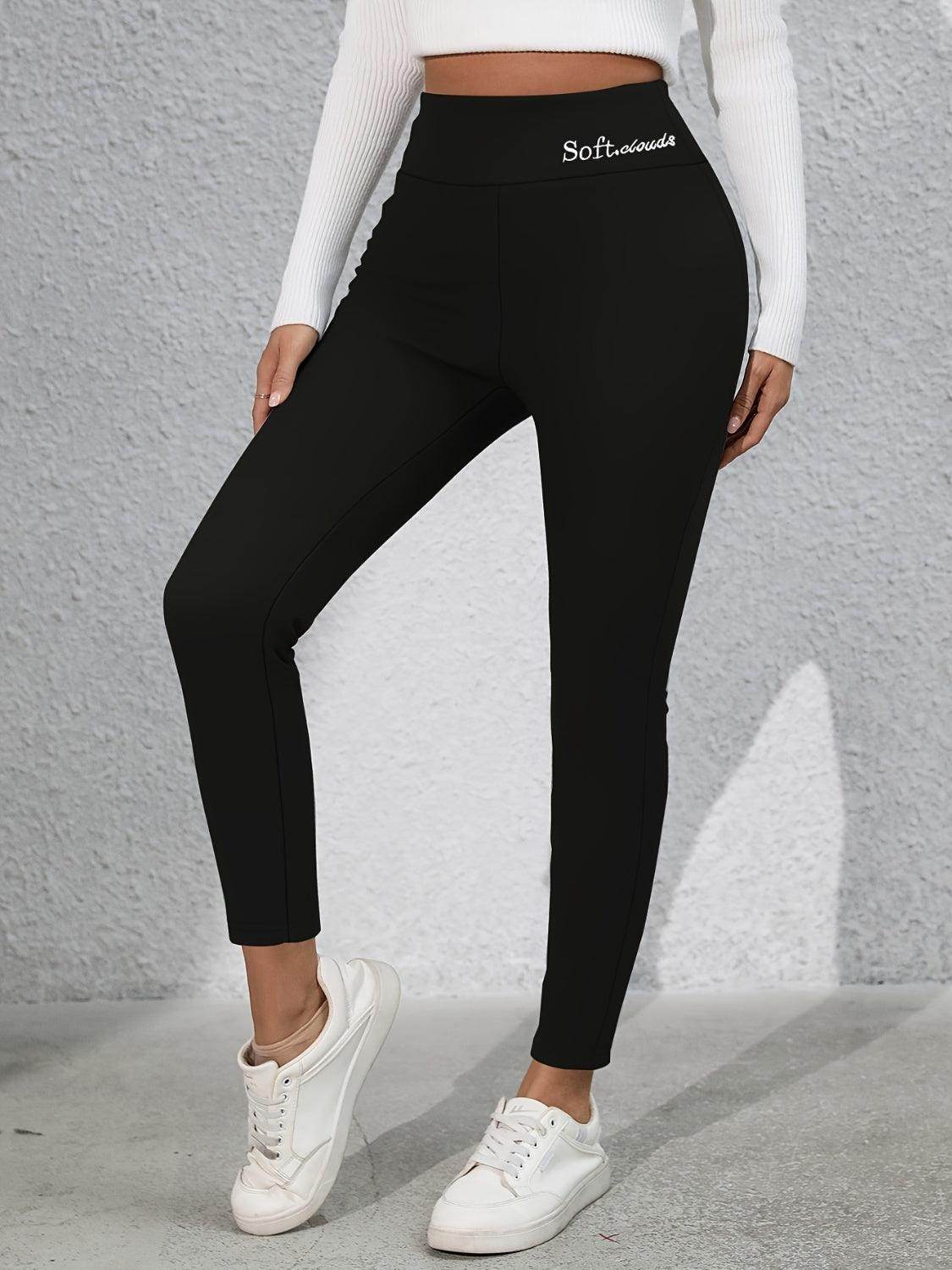 Full Size Letter Embroidered High Waist Leggings for Women - Selvanelle