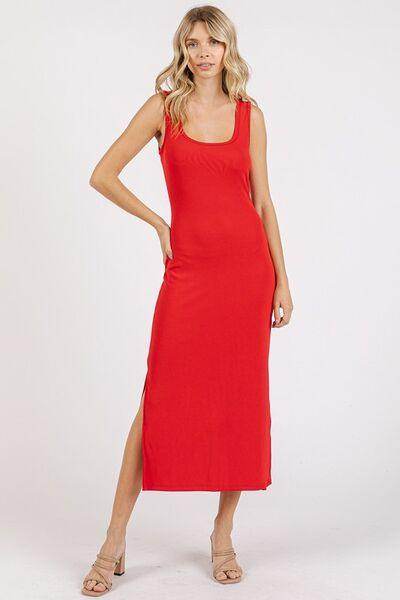 Mittoshop Side Slit Wide Strap Midi Tank Dress for Women - Selvanelle