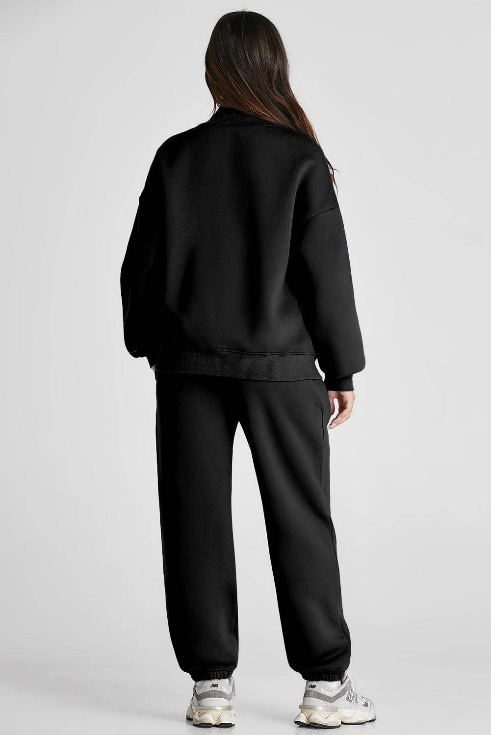 Quarter Zip Long Sleeve Top and Pants Set for Women - Selvanelle