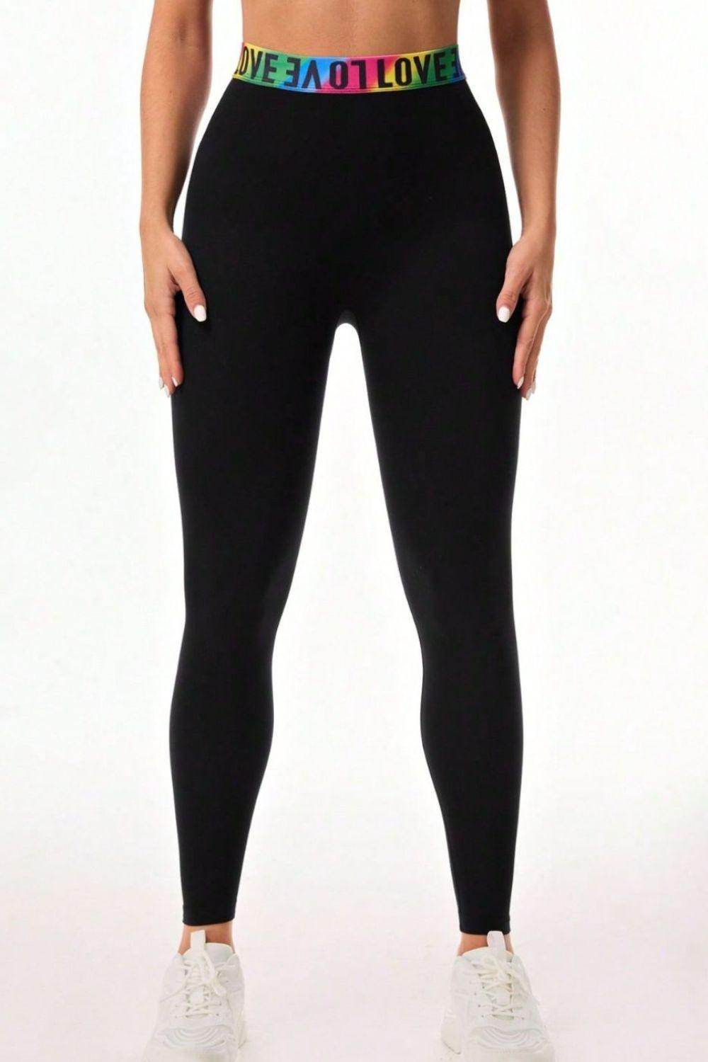 Letter Printed High Waist Active Leggings for Women - Selvanelle