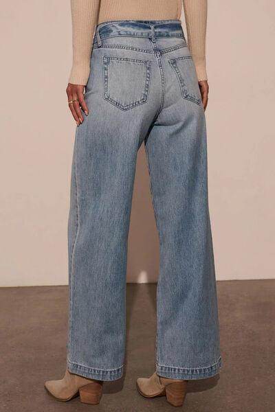 Tied Wide Leg Jeans with Pockets for Stylish Comfort - Selvanelle