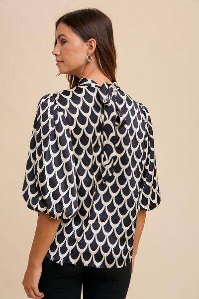Annie Wear Tie Back Abstract Print Mock Neck Blouse - Selvanelle