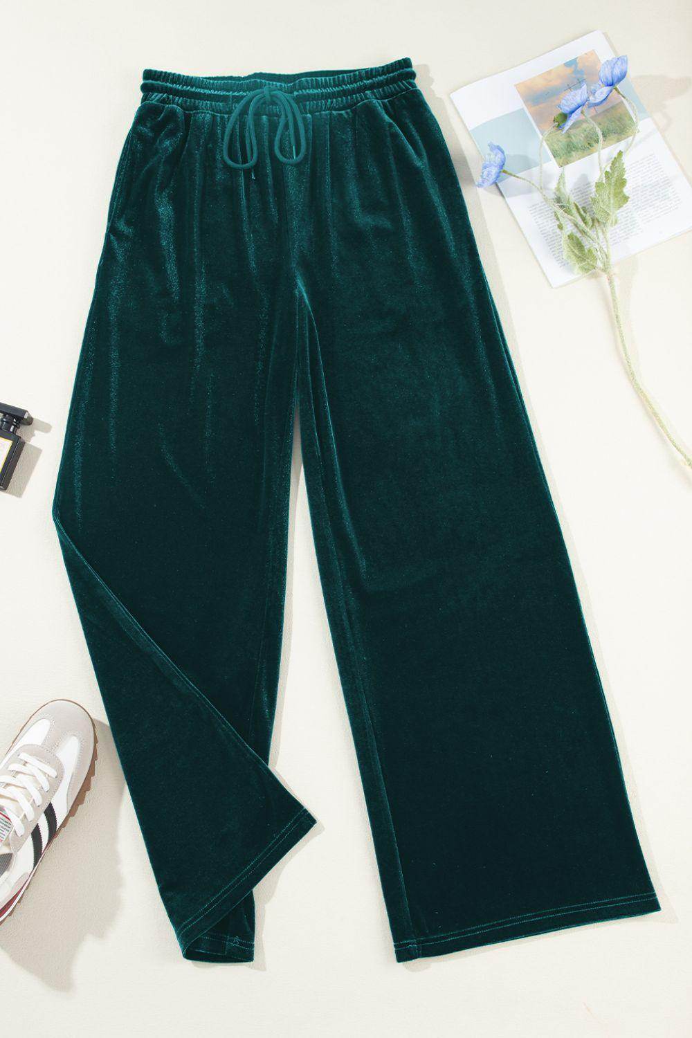 Drawstring Waist Wide Leg Active Pants for Women Comfort - Selvanelle