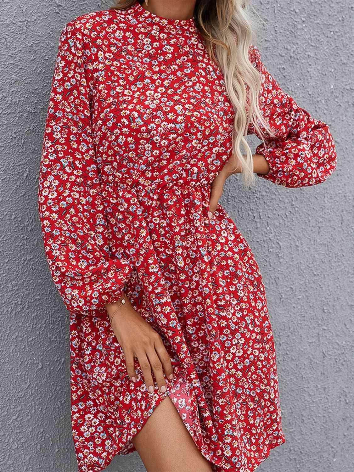 Ivy Lane Floral Mock Neck Long Sleeve Dress for Women - Selvanelle