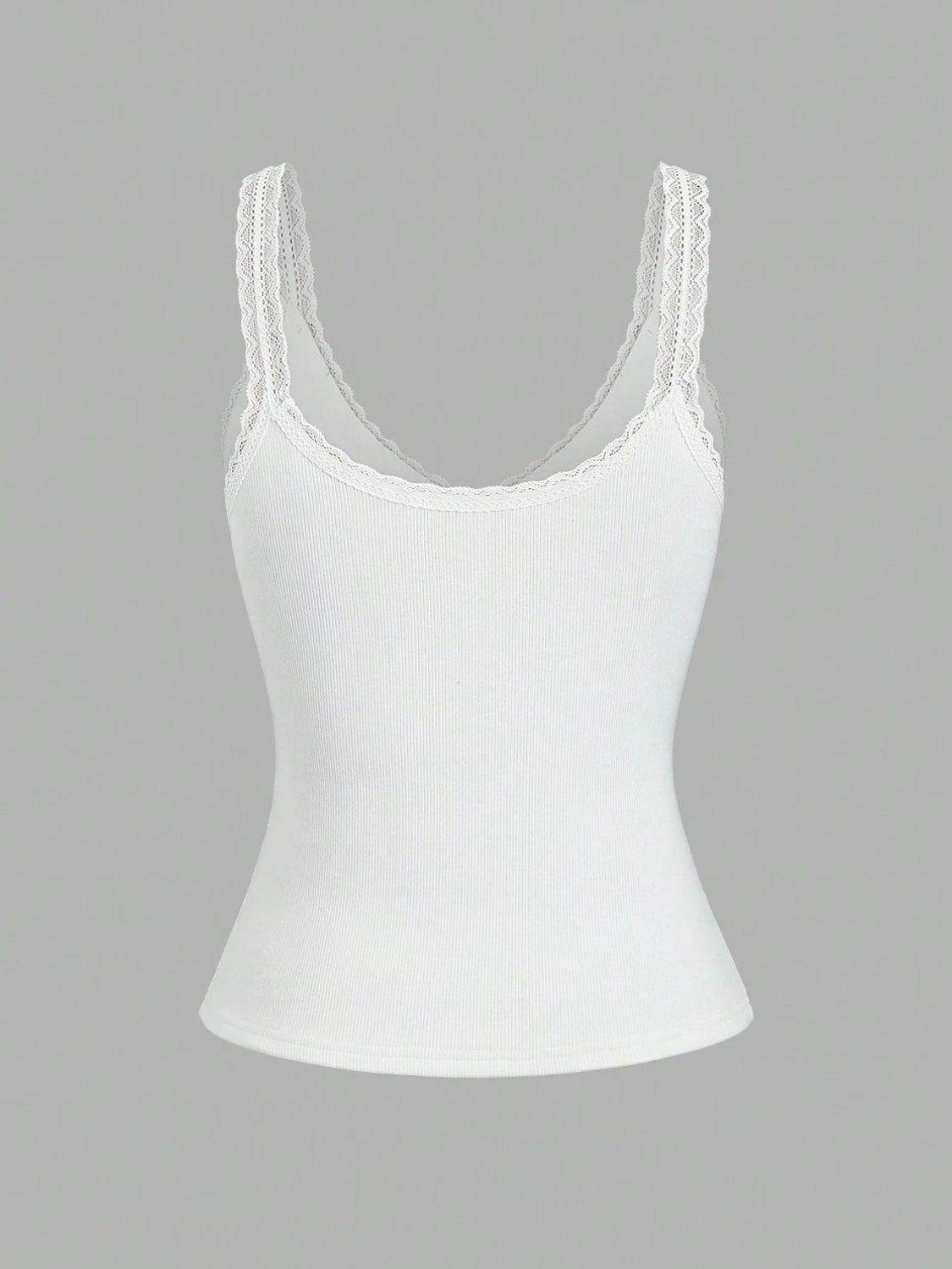 Lace Detail V-Neck Wide Strap Tank for Stylish Comfort - Selvanelle