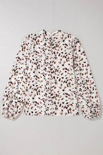 Printed Mock Neck Balloon Sleeve Blouse for Women - Selvanelle