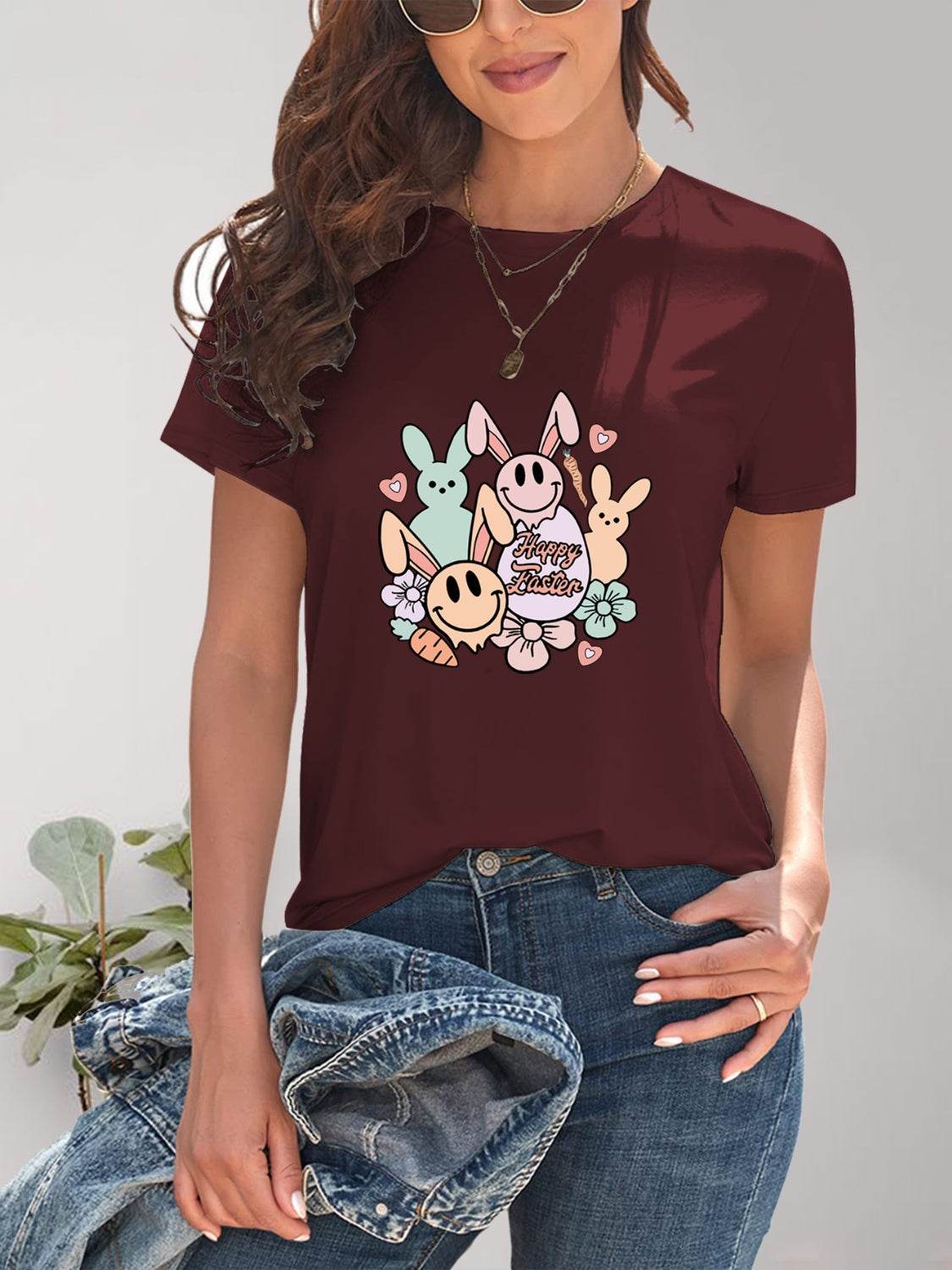 Graphic Round Neck Short Sleeve T-Shirt - Selvanelle