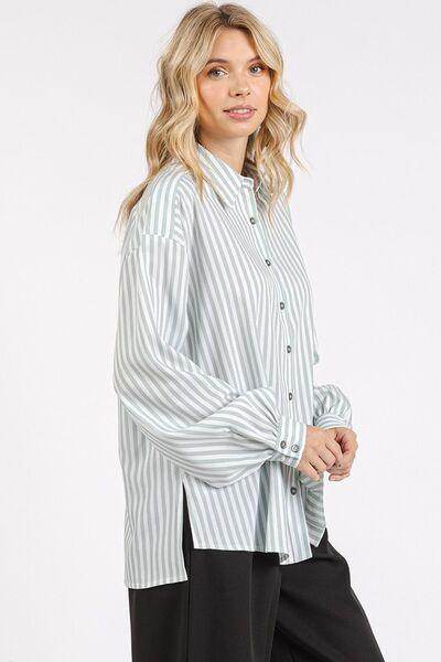 Mittoshop Button Down Striped Long Sleeve Shirt for Women - Selvanelle
