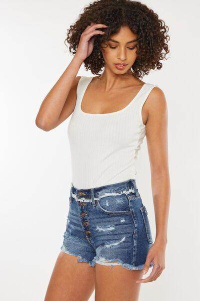 Kancan Distressed Button Fly Denim Shorts for Women - Selvanelle