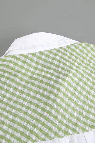 Two-Tone Plaid Button Down Long Sleeve Shirt for Women - Selvanelle