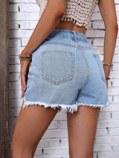 Distressed Raw Hem Denim Shorts for Stylish Summer Wear - Selvanelle