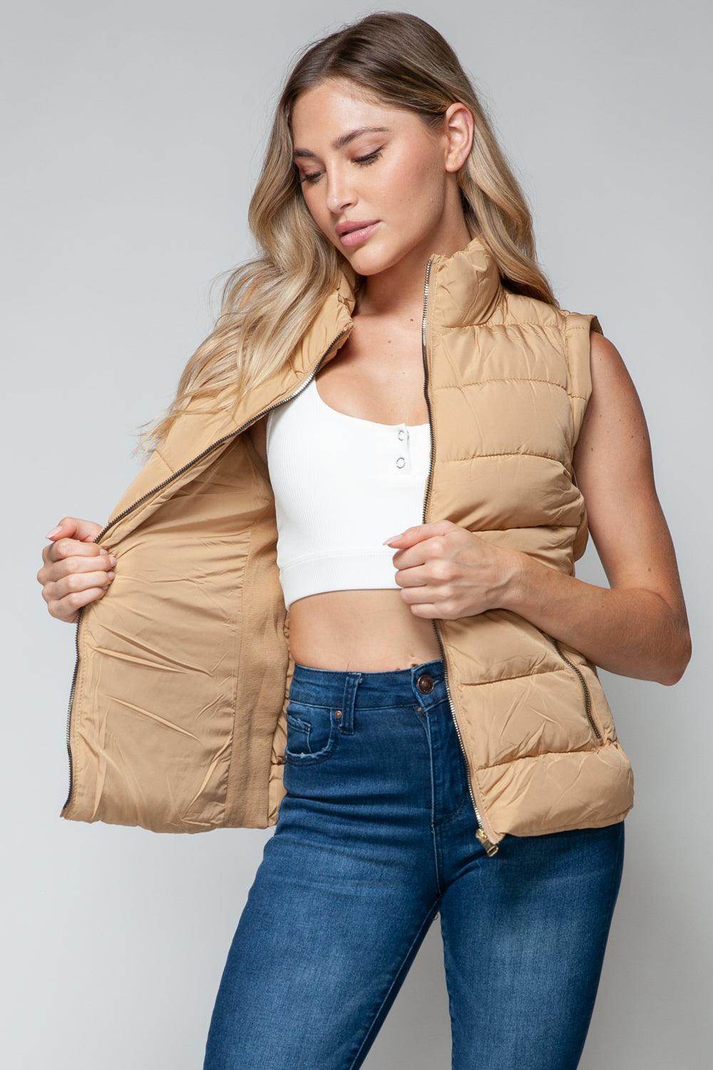 Snobbish Zip Up Turtleneck Vest with Pockets for Women - Selvanelle