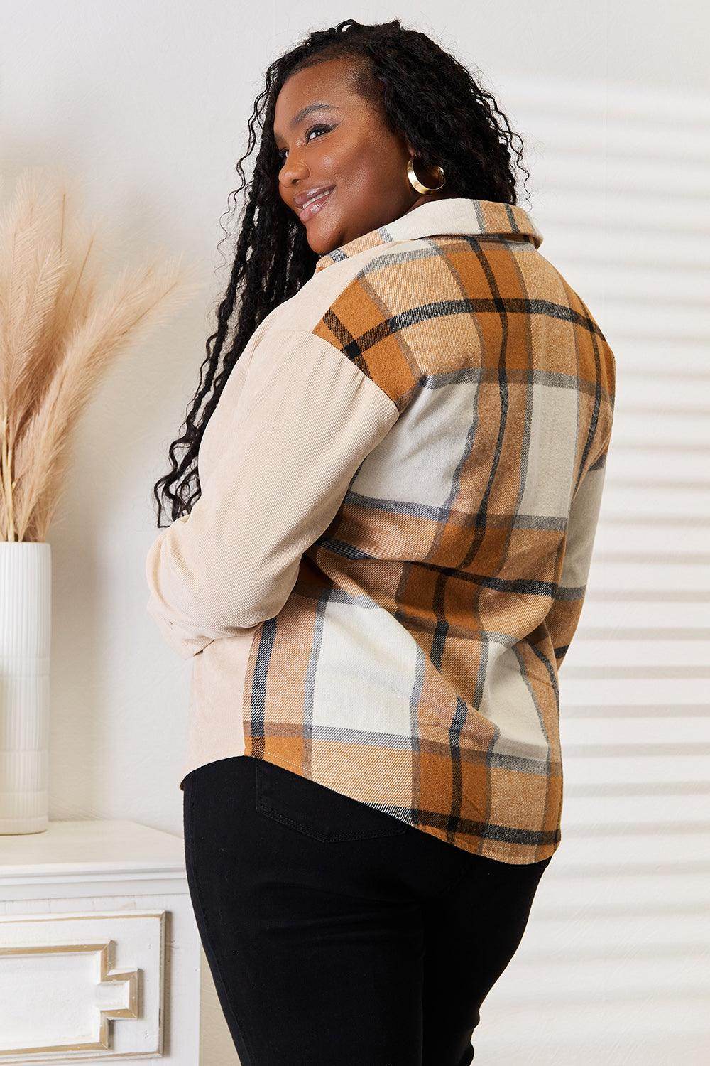 Perfee Plaid Print Dropped Shoulder Shirt for Casual Style - Selvanelle