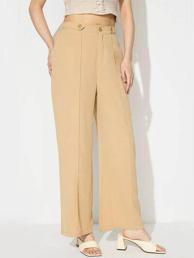 Wide Leg Pants with Pockets for Women in Opaque Style - Selvanelle